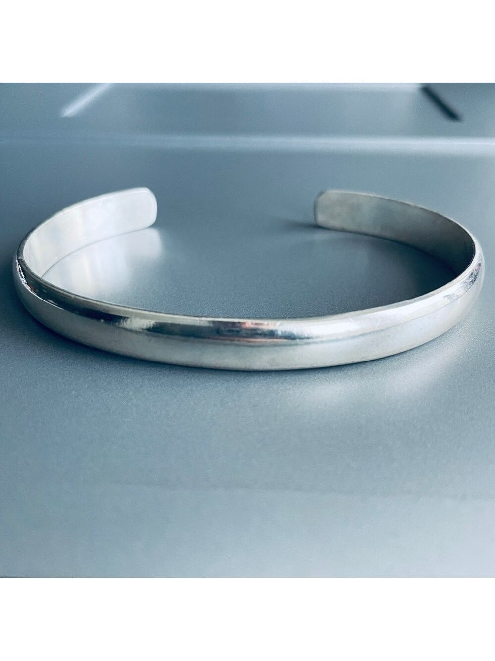 Vintage Modern Classic Sleek Rounded Sterling Silver Cuff Bracelet